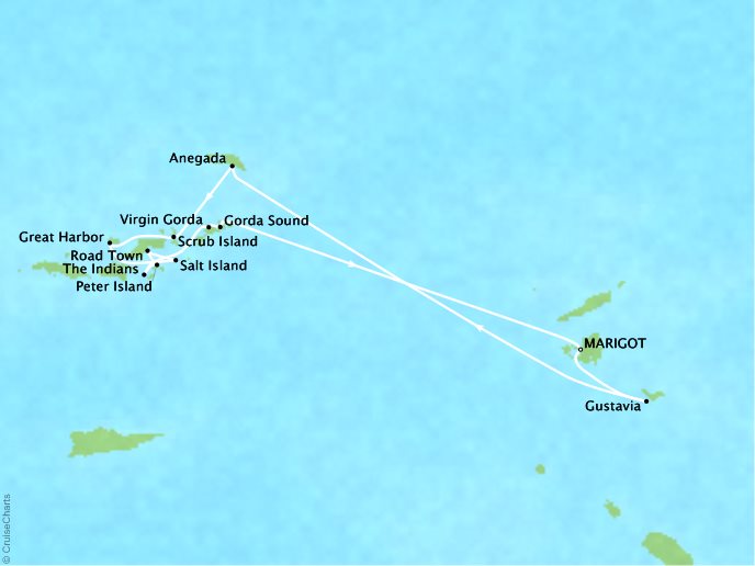 Luxury Cruises Crystal Map Detail Marigot, Saint Martin to Marigot, Saint Martin November 3-10 2026 - 7 Days