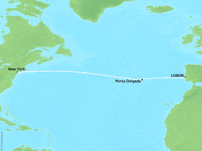 Luxury Cruises Crystal Serenity Map Detail Lisbon, Portugal to New York, NY, United States November 12-21 2026 - 9 Days