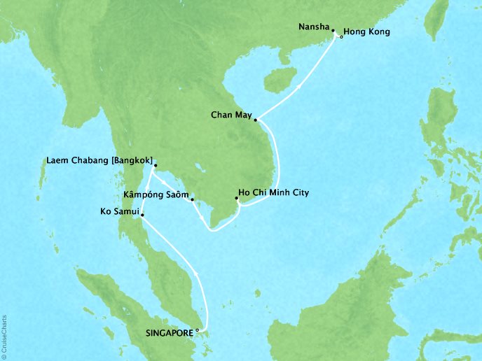 Luxury Cruises Crystal Symphony Map Detail Singapore, Singapore to Hong Kong, China April 26 May 9 2026 - 13 Days