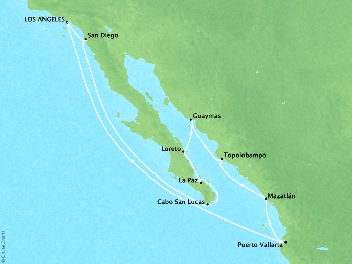 Luxury Cruises Crystal Symphony Map Detail Los Angeles, CA, United States to Los Angeles, CA, United States August 30 September 14 2026 - 14 Days