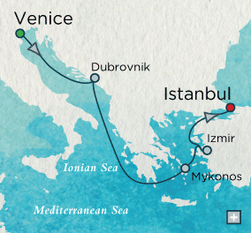Just Crystal Serenity Grand Canal to Grand Bazaar Map Venice, Italy to Istanbul, Turkey - 7 Days