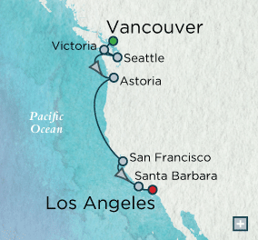 Just Crystal Cruises symphony 2026 Pacific Coast Collection Map