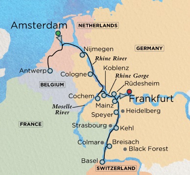 Luxury Crystal ocean Bach Cruise Map Detail Amsterdam, Netherlands to ENankfurt, Germany August 5-19 2028 - 14 Days