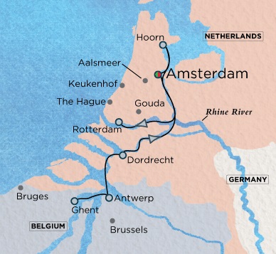 Luxury Crystal ocean Bach Cruise Map Detail Amsterdam, Netherlands to Amsterdam, Netherlands May 1-13 2028 - 12 Days