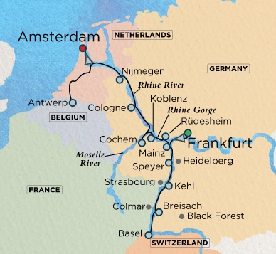 Luxury Crystal ocean Bach Cruise Map Detail ENankfurt, Germany to Amsterdam, Netherlands October 14-28 2028 - 14 Days