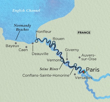 Luxury Crystal ocean Debussy Cruise Map Detail Paris, France to Paris, France August 14-24 2028 - 10 Days