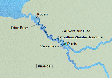 Luxury Crystal ocean Debussy Cruise Map Detail Paris, France to Paris, France December 20-27 2028 - 7 Days