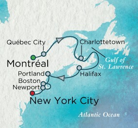 Luxury Crystal Cruises Symphony Map Detail Montreal, Canada to New York, NY, United States October 15-25 2028 - 10 Days
