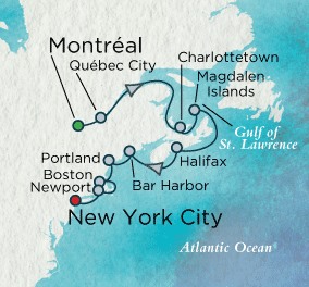 Luxury Crystal Cruises Symphony Map Detail Montreal, Canada to New York, NY, United States September 13-25 2028 - 12 Days