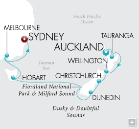 Kiwis & Koalas Map - February 2-16 2026 - 14 Days Just Crystal Symphony
