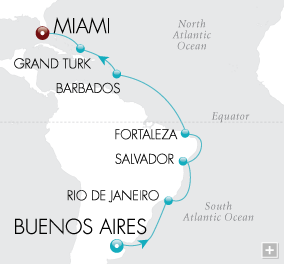 Just South America Discovery Map Buenos Aires to Miami - Voyage V2206