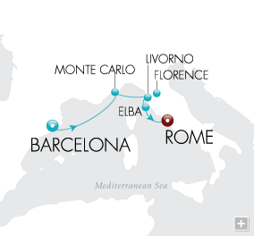 Just Monuments & Monte Carlo Map Barcelona to Rome - Voyage V2209