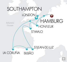 Just European Discoveries Map London to Hamburg - Voyage V2213