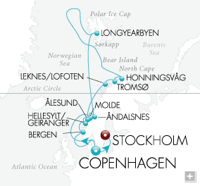 Just Northern Lights Map Copenhagen to Stockholm - Voyage V2216