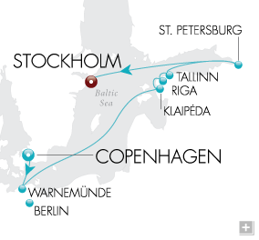 Just Castles & Canals Map Copenhagen to Stockholm - Voyage V2218