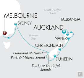 Just Southern Summer Holiday Map Auckland to Melbourne - Voyage V2231